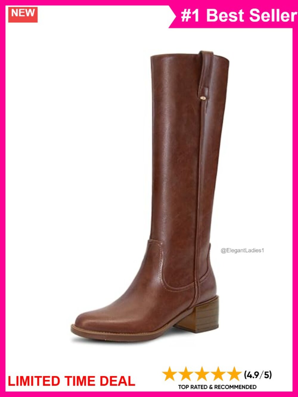 Women's Knee High Boots Chunky Block Heel Faux Leather Riding Tall Boots